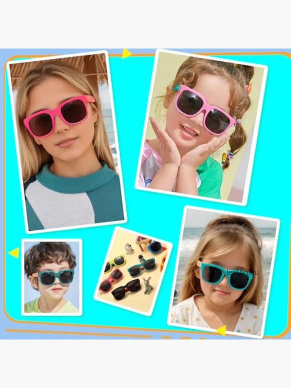Foldable Kids Sunglasses 4 Pack UV Protection Rectangle